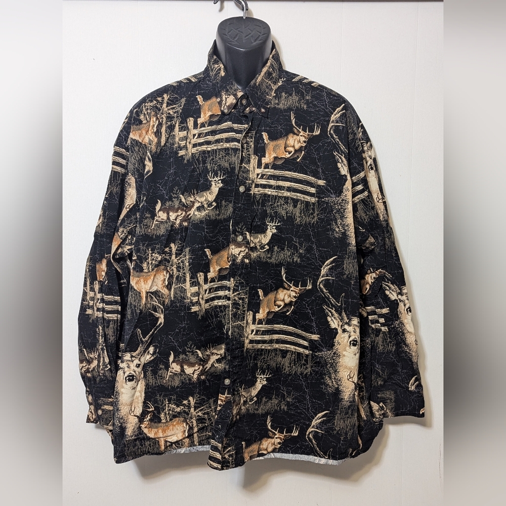 Men's Bit & Bridle Outfitters Black Deer Hunting Long Sleeve Button Down Size 3X